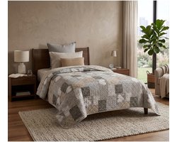 TRANKIELO® – Patchwork Sprei voor Eenpersoonsbed met Hartenontwerp – Luxe bedsprei – Bruin – 140x210 cm