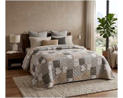 TRANKIELO® – Patchwork Sprei voor Tweepersoonsbed met Hartenontwerp – Luxe bedsprei – Bruin – 240x260 cm
