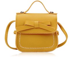 TRANKIELO® - PU Lederen Messenger Kinderentas – Geel – Strik Detail – Verstelbare Schouderbanden – Ideaal voor Feesten, Winkelen en Fotografie