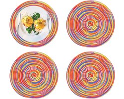 Trankielo - Ronde Katoenen Placemats Set van 4 - Hittebestendig en Antislip - Rood - Tafelmat voor Anti-kras Bescherming
