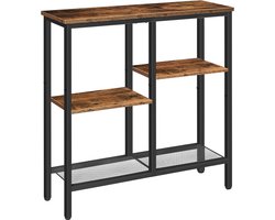 TRANKIELO® - Rustieke 4-Laags Consoletafel – Industriële Bijzettafel met Metalen Gaasplank – Sofatafel met Verstelbare Poten voor Woonkamer en Hal