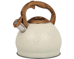 TRANKIELO® – RVS Fluitketel voor Gasfornuis/Inductieplaat – Beige Textuur– 3L Capaciteit – Roestvrij Staal – Geschikt voor Kamperen – Ideaal voor Thee/Koffie