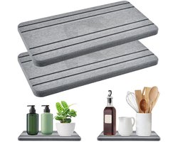 TRANKIELO® – Set van 2 diatomiet stenen dienbladen – Waterabsorberend en sneldrogend – Kiezelsteen design – Veelzijdig inzetbaar in badkamer en keuken