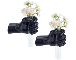 TRANKIELO® - Set van 2 handvormige muursculpturen - Zwarte handvazen voor bloemen - Unieke woondecoratie