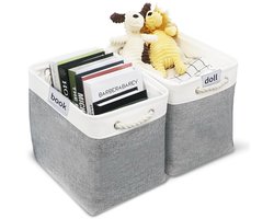 TRANKIELO® - Set van 2 Opbergdozen 45 x 40 x 30 cm – Duurzaam Linnen en Vliesmateriaal - 54 Liter Capaciteit – Grijs-Wit Kallax Box met Handvatten en Etikethouder