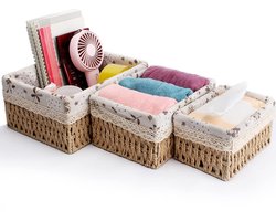 TRANKIELO® - Set van 3 opbergmanden – Papieren touw – Voor kinderkamer, badkamer, keuken, woonkamer – Diverse maten