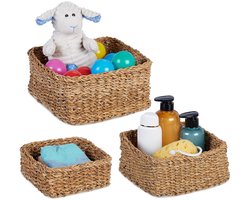 TRANKIELO® - Set van 3 opbergmanden van zeegras – Gevlochten design – Decoratieve vierkante manden voor badkamer en woonkamer