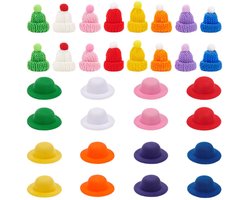 TRANKIELO® - Set van 32 Gebreide Mini-Kerstmutsen – Decoratieve Wollen Mutsen – Creatieve Kerstdecoratie – Wijnfles en Kerstboom Versiering