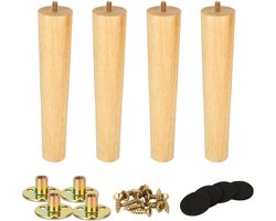 TRANKIELO® – Set van 4 Massief Houten Meubelpoten – 25 cm – Schroefbare Bankpoten – Inclusief Montagemateriaal – Geschikt voor Bank, Stoel, Bed, TV-Kast en Meer