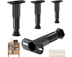 TRANKIELO® - Set van 4 Verstelbare Meubelpoten – Hoogteaanpasbaar van 15-27 cm voor Kasten, Bedden, Banken – Zwart – Dragend en Vloervriendelijk Ontwerp