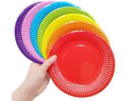 TRANKIELO® - Set van 70 DIY Kleurrijke Papieren Borden – Duurzaam en Veelzijdig - 18 cm Ronde Feestborden in Regenboogkleuren - Ideaal voor Verjaardagen, Barbecues, Picknicks, Doe-het-zelf Schilderprojecten
