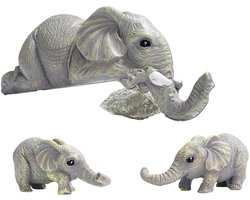 TRANKIELO® - Sfeervolle Tuindecoratie met 3 Olifant Figuren – Duurzaam Harsmateriaal – Decoratieve Tuinaccessoires – Afmetingen 5 x 10 cm en 2,5 x 2,5 cm – Geschikt voor Binnen en Buiten