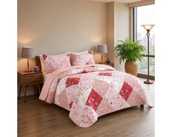TRANKIELO® - spreiovertrek 240x260 cm – Lichtgewicht met 2 Kussenslopen – Comfortabel Microvezel – Elegant Rood Karo
