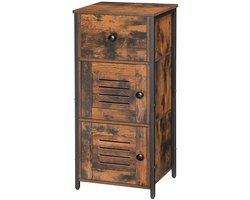 TRANKIELO® - Stijlvolle Bijzetkast met Lade en Verstelbare Plank – Vintage-Stijl Telefoonkast voor Woonkamer en Slaapkamer – Donkerbruin en Zwart