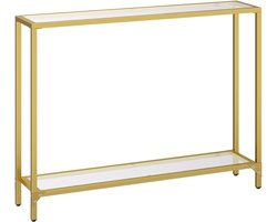 TRANKIELO® - Stijlvolle Consoletafel met Planken – Gehard Glas en Gouden Metalen Frame – Moderne Banktafel voor Woonkamer en Hal