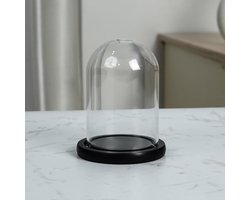 TRANKIELO® – Stijlvolle Glazen Stolp Display met Zwart Houten Basis - 9,7 cm – Perfect voor Decoratieve Tafeldisplay en Antieke Items – Kristalhelder en Duurzaam