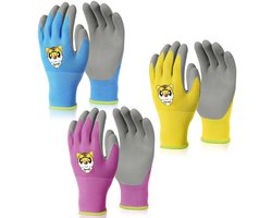 TRANKIELO® – Veilige en comfortabele kindertuinhandschoenen – Set van 3 – Ademend met PVC-stippen – Voor tuinieren en kamperen – Leeftijd 8-11