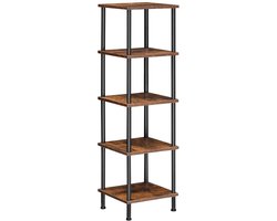 TRANKIELO® – Vintage Bruin Hoekrek – 5 Niveaus Boekenkast – Industrieel Staand Opbergrek – Compact Design voor Woonkamer, Slaapkamer, Keuken en Balkon