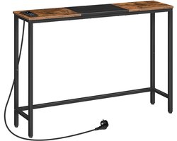 TRANKIELO® – Vintage Industriële Consoletafel met Ingebouwd Laadstation – Smalle Tafel voor Woonkamer, Hal, Achter Bank – Stijlvol Zwart en Bruin Design