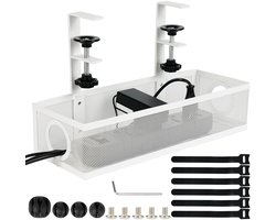 TRANKIELO® – Witte Onder Bureau Kabelbeheer Mand – Draad en Snoer Metalen Organiser Mand met Klem voor Thuis & Kantoor – Geen Boring & Geen Schade aan Tafel