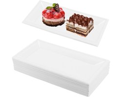 Trankielo - Witte papieren wegwerp borden - 50 stuks - 26x13cm - Voedselveilige wegwerp bordjes voor feestjes, picknicks en barbecues