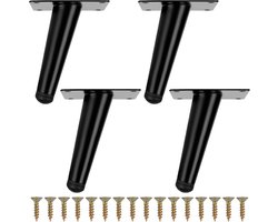 TRANKIELO® – Zwart Metalen Meubel Poten 10cm – 4 Stuks Set – Gehelde Vervangingsvoetjes – Voor Kast, Sofa, Tafel, Stoel & Bed – Duurzaam Roestvrij Staal – Inclusief Non-slip Rubberen Basis