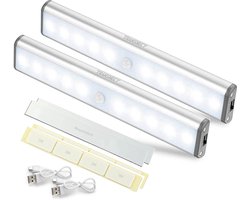 Transnect® - Kastverlichting - met Magnetisch - met Bewegingssensor - Oplaadbaar - 10 ledlampjes - Zilver - 2 stuks