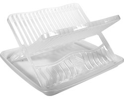 Transparant afdruiprek 2-laags met lekbak 39 x 35 cm - Keukenbenodigdheden - Afwassen/drogen - Afdruiprekken met lekbak