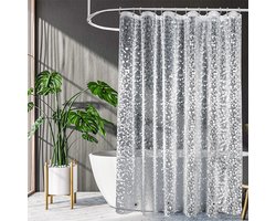 Transparant Douchegordijn Voor Badkamers, 180 X 180 Cm, PEVA-materiaal Waterdicht En Schimmelbestendig, 3D-douchegordijn Met Kiezelstructuur Compleet Met 12 Ophangringen