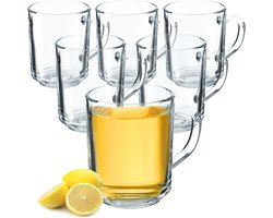 Transparant glas met handvat - Vaatwasmachinebestendig voor Koffie, Thee, Water en Warme Dranken (6 x 240 ml)