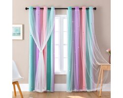 Transparant gordijn met sterrenpatroon - verduisterend - set van 2 - 86 x 183 cm