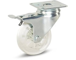 Transparant Meubel zwenkwiel geremd met topplaat - 75mm - 100kg