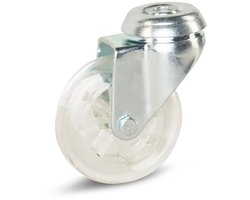 Transparant Meubel zwenkwiel met centraal gat - 75mm - 100kg