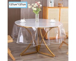 Transparant PVC tafelkleed, transparante tafelbeschermmat, waterdichte PVC tafelkleden, tafelkleed, afwasbaar transparant PVC tafelkleed voor keuken, koffie, kantoor, eettafel - transparant-ronde - 137cm*137cm