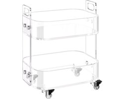 Transparante Acryl Roltafel Met Wielen, 2-Laag Mobiele Kar, Modern Transparante Opslag Bureau, Veelzijdige Zijtafel voor Woonkamer, Slaapkamer, Bar, Of Kantoor, 30,5 X 41,6 X 48 CM