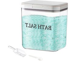 Transparante Badzoutcontainer van 2 Liter met Deksel en Lepel, Ideaal voor Badzout, Organisatie en Decoratie in de Badkamer