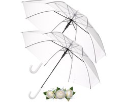 Transparante bruiloft paraplu - 4x - kunststof handvat - dia 90 cm - doorzichtig - Bruid/bruidegom paraplu