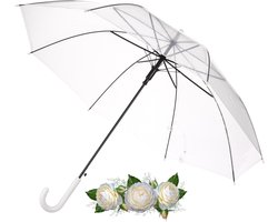Transparante bruiloft paraplu - kunststof handvat - dia 90 cm - doorzichtig - Bruid/bruidegom paraplu