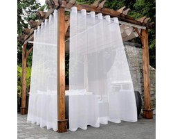 Transparante buitengordijnen 2-delig vitrage met ringen, zonwering, verduistering en isolatie voor pergola, terras, tuin, prieel, balkon, buiten (132 x 241 cm) - Wit - 132*241cm