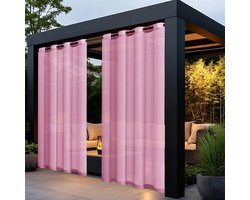 Transparante buitengordijnen 2-delig vitrage met ringen, zonwering, verduistering en isolatie voor pergola, terras, tuin, prieel, balkon, buiten (132 x 241 cm) - roze - 132*241cm