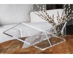 Transparante - Clear asymmetrisch kruisstandaard voor koffietafel - Boekenstandaard Gekanteld- clear boek kruis standaard - Bookstand - boekenstandaard - Boekensteun - Boekenhouder - Boek houder - Relatie geschenk - Perfect Cadeau