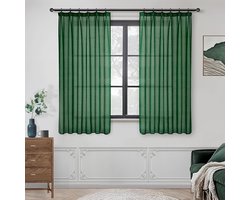 Transparante donkergroene gordijnen met verborgen lussen voor woonkamer - modern en elegant - 2 stuks - 140 x 175 cm.