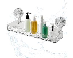 Transparante doucheplank met zuignap - Shampoohouder voor in de douche - Geen boren nodig - Geschikt voor badkamer, keuken, hotel - 32 x 9 cm