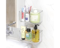 Transparante doucheplank set van 2 stuks met afvoergaten en zuignappen