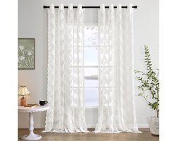 Transparante geborduurde gordijnen - witte tule - 2 x 150 x 260 cm