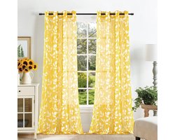 Transparante Gele Patroon Gordijnen voor Woonkamer en Slaapkamer - 213 cm, 2 Panelen