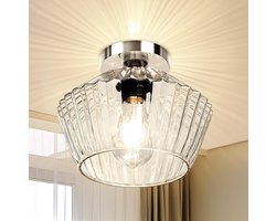 Transparante gestreepte ruitvormige glazen plafondlamp - Glazen plafondlamp - Drie instelbare kleuren - Verchroomde lampenkap-Max60w