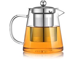 Transparante Glazen Theepot 450 ml met RVS Filter voor Losse Thee en Bloeiende Thee, Ideaal voor Theezetten en Theeceremonies