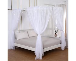 Transparante Gordijnen - Bedhemel Panelen - Slaapkamer Decoratie - 8 Stuks Set - Queensize Maat - Wit