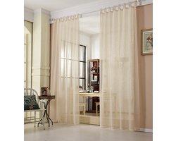 Transparante Gordijnen in Linnenlook met Lussen in Zandkleur, 140x225 cm